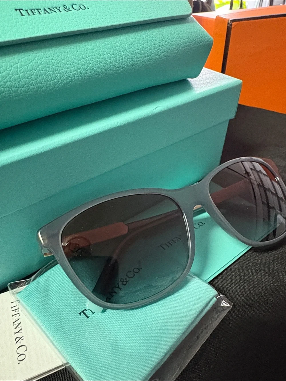 NEW Full Set! Tiffany & Co Sunglasses TF4174. Opal Gray Gold Crystals  54mm